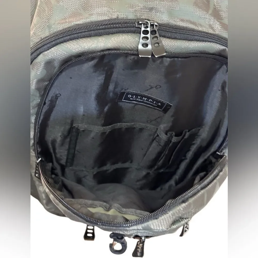 NWOT Olympia Backpack Green Black Laptop Travel School Bag Multi Pocket